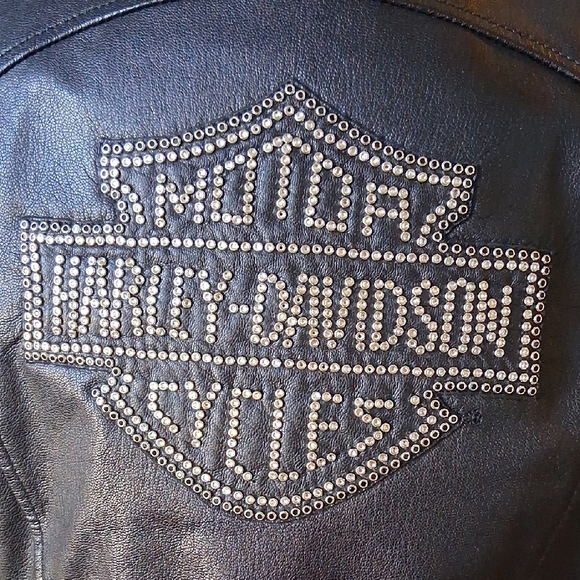 Harley-Davidson Women's Classic Black Leather Studded Bling Biker Jacket - Picture 8 of 12